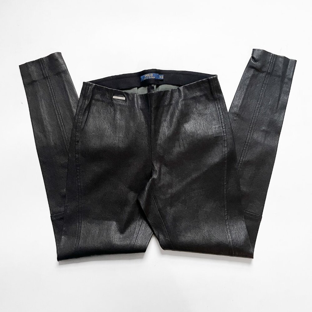 Polo Ralph Lauren Lamb Leather Skinny Trouser Leggings Black Size Medium - Picture 4 of 13